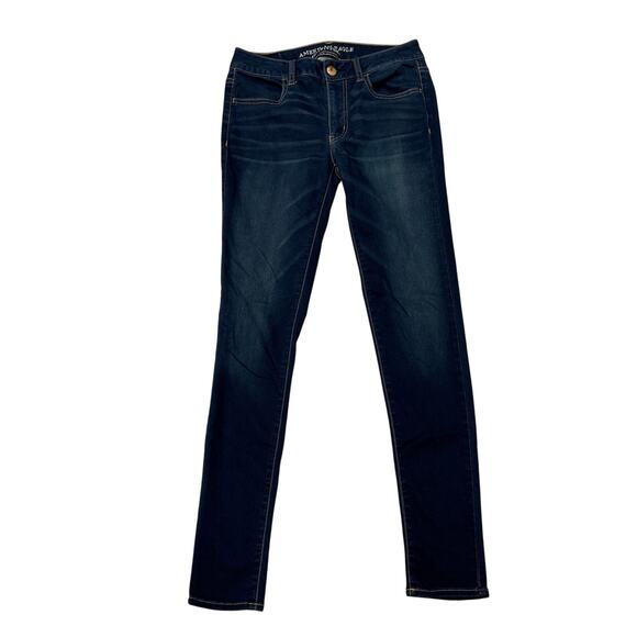 American Eagle Jeans Womens Size 8 Long Blue Jeggings Stretch Distressed Hipster - Picture 1 of 10